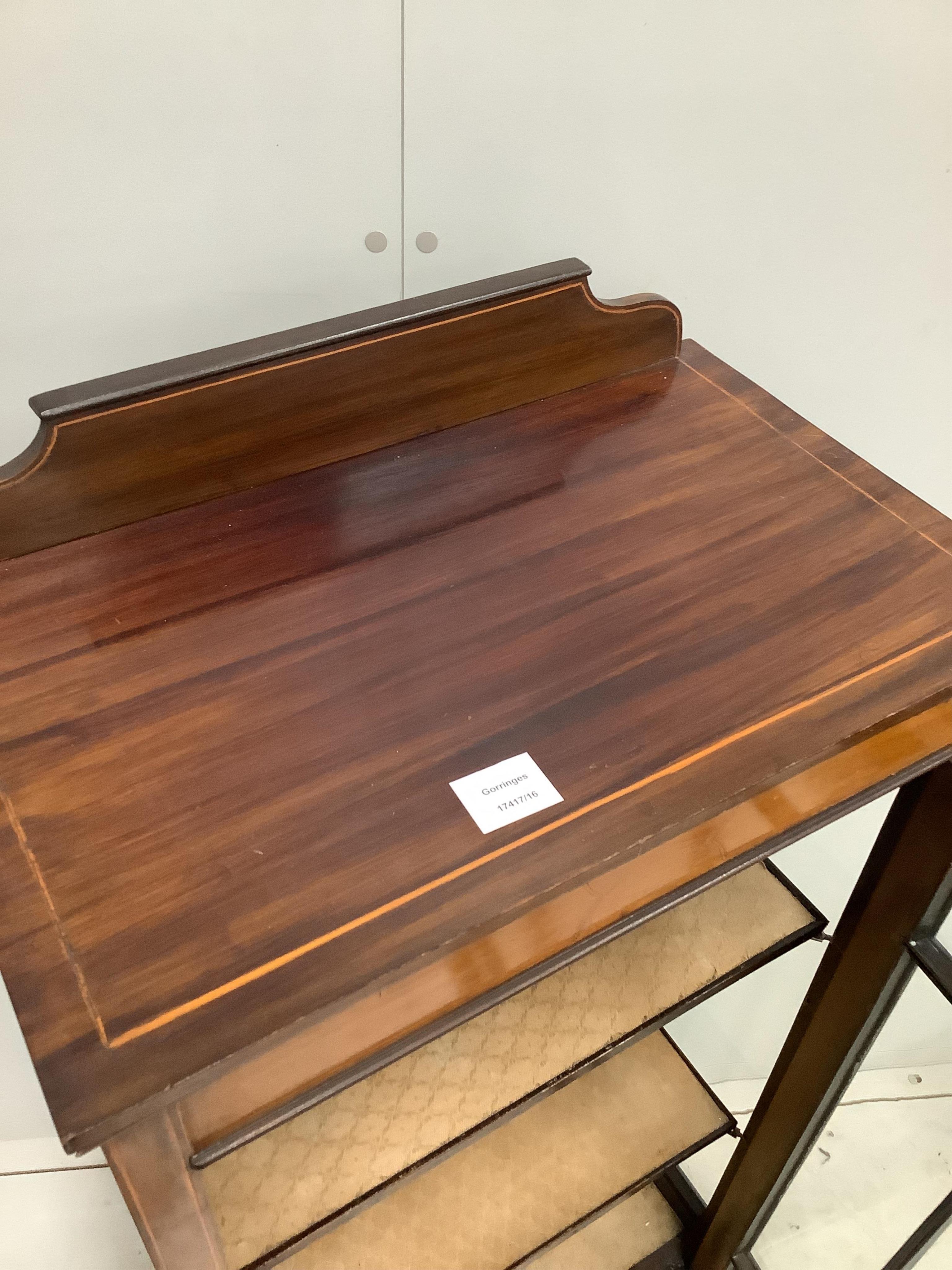 An Edwardian inlaid mahogany display cabinet, width 53cm, depth 32cm, height 138cm. Condition - fair